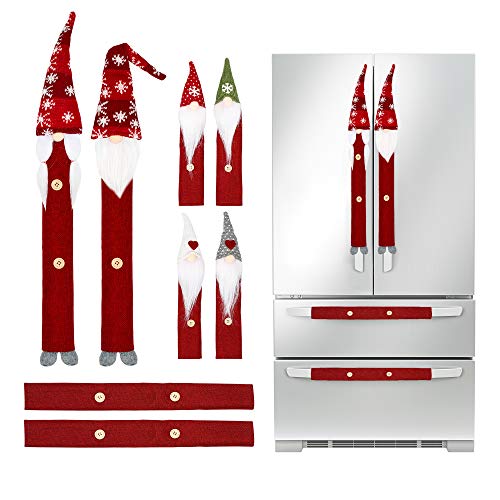 Christmas Decorations Gnomes Refrigerator Handle Covers Set of 8PCS, Christmas Kitchen Decor Appliance Handle Covers-Microwave Oven Dishwasher Fridge Door Handle Covers for Christmas Holiday Decor