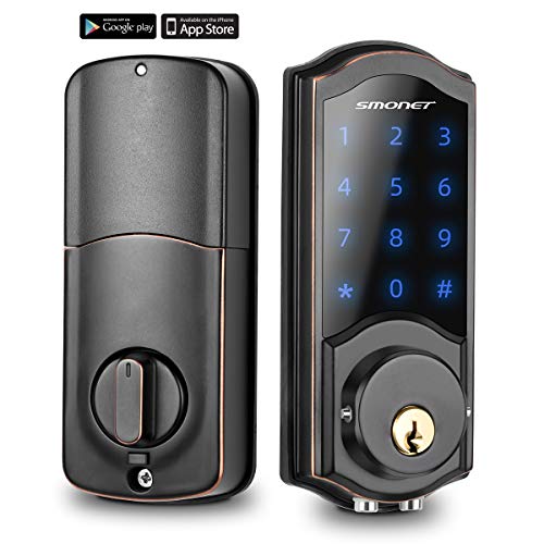 [Used - Very Good] Smart Deadbolt, SMONET Bluetooth Keyless Entry Door Lock, Touchscreen Keypad, Auto Lock, Remote Sharing, Send Ekeys, Free APP, Easy to Install for Home, Hotel, Apartment, Black