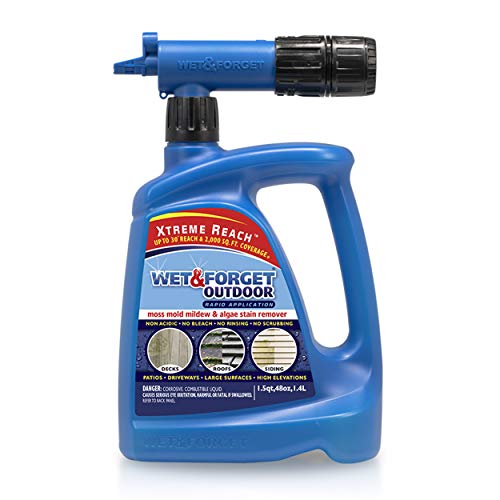 Wet & Forget Roof and Siding Cleaner for Easy Removal of Mold, Mildew and Algae Stains, Bleach-Free Formula, 48 OZ. Hose End,805048,Blue