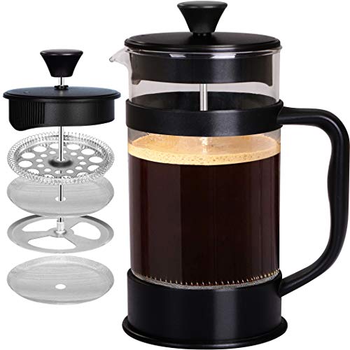 Utopia Kitchen French Coffee Press 34 Oz - 1000 ml - Black - Espresso and Tea Maker with Triple Filters, Stainless Steel Plunger and Heat Resistant Borosilicate Glass