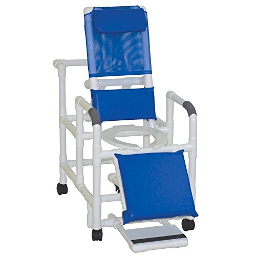 MJM International 196 Reclining Shower Chair with Elevated Leg Extension and Slide Out Footrest, 325 oz Capacity, Royal Blue/Forest Green/Mauve