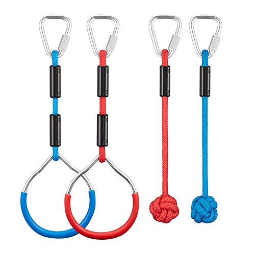 MONT PLEASANT 2 Pack Swing Gymnastics Bar Rings & 2 Pack Monkey Fist Holds Monkey Ring Climbing Ring Colorful Obstacle Course Ring Outdoor Backyard Play Sets & Playground Equipment for Ninja Line