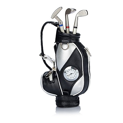 Seadream Golf Gift Set,Desktop Golf Bag Pens Holder with Clock and 3 Pens