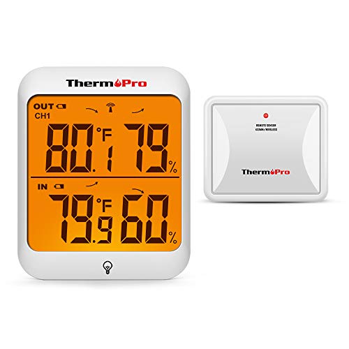 ThermoPro TP63A Waterproof Indoor Outdoor Thermometer Digital Wireless Hygrometer Humidity Gauge Temperature Monitor with Cold-Resistant Outdoor Temperature Thermometer, 200ft/60m Range