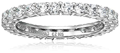 Amazon Essentials Platinum Plated Sterling Silver Round Cut Cubic Zirconia All-Around Band Ring (2.5mm), Size 7