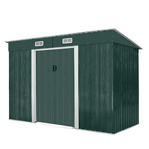 JAXPETY 4.2' x 9.1' Outdoor Storage Shed Garden Utility Tool Storage House Backyard Lawn with Sliding Door, Green