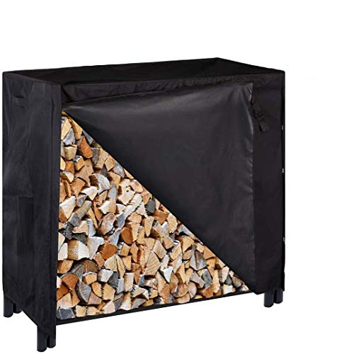 VIVOHOME 4ft Heavy Duty Indoor Outdoor Firewood Storage Log Rack with Cover Combo Set Black