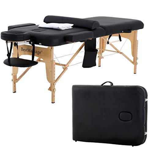 Massage Table Massage Bed SPA Bed 2 Fold Massage Table Heigh Adjustable 73’’ Long PU Portable Salon Bed W/Half Bolsters Sheets Carry Case