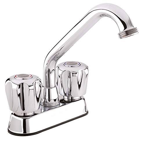 Plumb Pak 3040W Dual Handle Laundry Tub Faucet with Swivel Spout and Hose End for Utility Sink, Polished Chrome