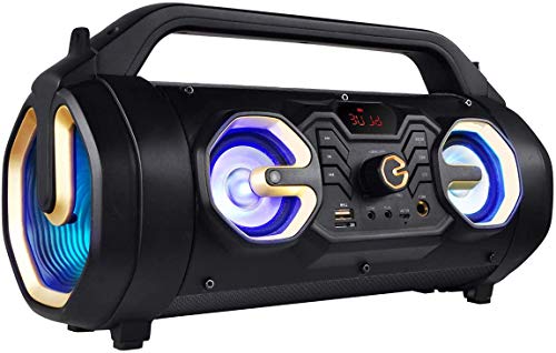 Boytone BT-16G Portable Bluetooth Boombox Speaker, Indoor/Outdoor, 25W, Loud Sound, Deeper Bass, EQ, 5' Subwoofer, 2 x 3 Tweeter, FM, 9H Playtime, USB, Micro SD, AUX, Microphone, Recording, LED Light