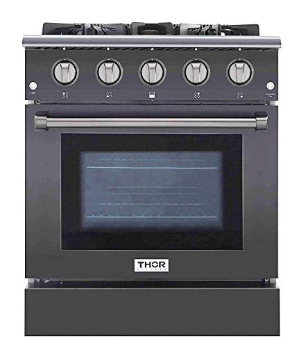 Thor Kitchen Free Standing Freestanding Professional Style Gas Range with Burners, Convection Fan, Cast Iron Grates, and Blue Porcelain Oven Interior, in Stainless Steel (30'3080GMT)