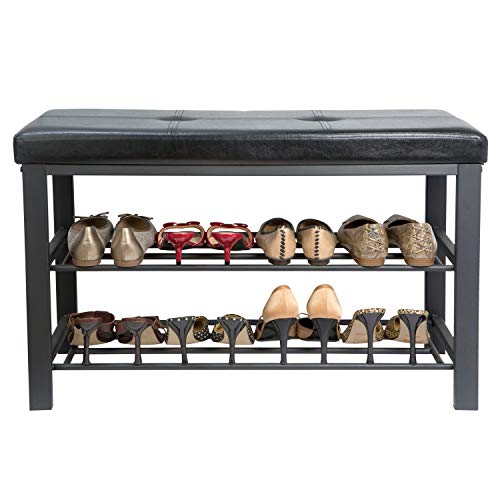 Simplify Storage Bench, Shoe Rack, Ottoman, Tufted, Padded Seating for Entryway, Bedroom, Closet & Hallway, Black