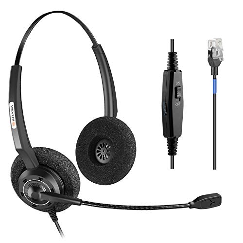 Arama Corded Headset Binaural with Noise-Canceling Mic and Volume Mute Control Phones Headset for Polycom Mitel MiVoice Plantronics Allworx AltiGen Digium AVAYA Aastra Adtran Alcatel Lucent-200DM