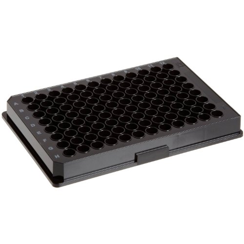 BrandTech 781671 Polystyrene F-Bottom 96 Well BRANDplates pureGrade S Microplate, Sterile and Non-Treated, 330 microliter Well Capacity, Black (Pack of 50)