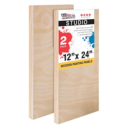 U.S. Art Supply 12' x 24' Birch Wood Paint Pouring Panel Boards, Studio 3/4' Deep Cradle (Pack of 2) - Artist Wooden Wall Canvases - Painting Mixed-Media Craft, Acrylic, Oil, Watercolor, Encaustic