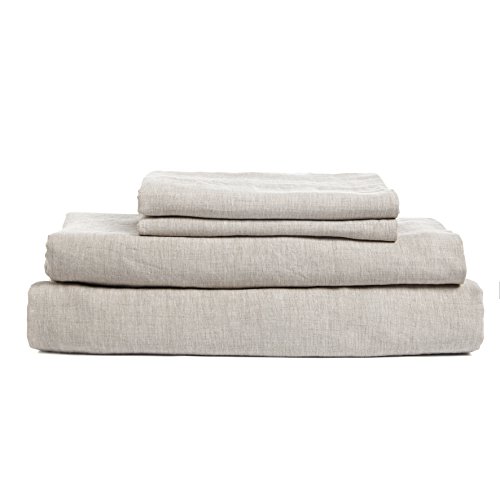 DAPU Pure Stone Washed Linen Sheets Set 100% French Natural Linen European Flax (Queen, Natural Linen, Flat, Fitted and 2 Pillowcases