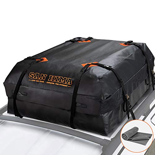 SANHIMA Roof Cargo Carrier Bag - (15 Cubic Feet) Heavy Duty Roof Bag with Anti-Slip Mat, Waterproof Excellent Quality Rooftop Cargo Box for All Vehicle with/Without Rack