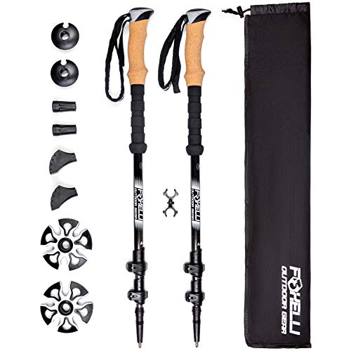 Foxelli Carbon Fiber Trekking Poles – Collapsible, Lightweight, Shock-Absorbent, Hiking, Walking & Running Sticks with Natural Cork Grips, Quick Locks, 4 Season/All Terrain Accessories and Carry Bag