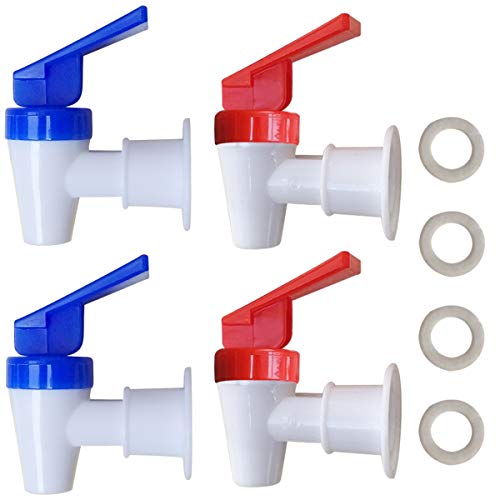 Replacement Cooler Faucet - 2 Blue and 2 Red Water Dispenser Tap Set - Internal Thread Plastic Spigot.