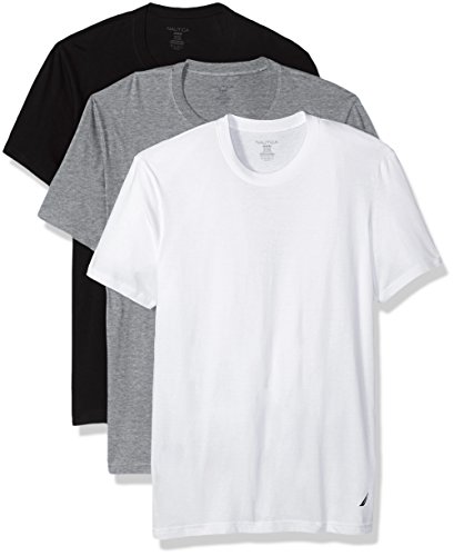 Nautica Men's Cotton Crew Neck T-Shirt-Multi Packs, New White/Black/Heather Greyher Grey New, XL