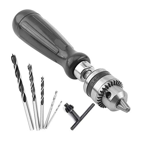 YYGJ Hand Drill Bits Set 7 in 1 Manual Tool Pin Vises with Chuck Key & 5pcs Twist Drill Bits for Wood, Jewelry, Delicate Manual Work, Electronic Assembling and Model Making, DIY Drilling