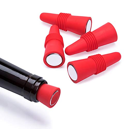 OHMAXHO Wine Stoppers (Set of 5), Silicone Wine Bottle stopper and Beverage Bottle Stoppers, Red