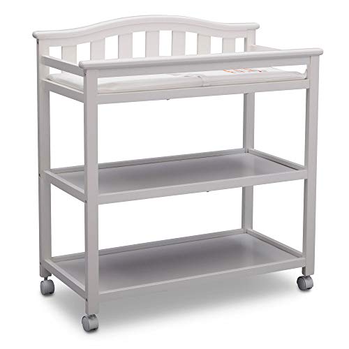 Delta Children Bell Top Changing Table with Wheels and Changing Pad, White