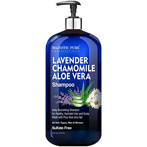 MAJESTIC PURE Lavender Chamomile Aloe Vera Shampoo - Cleansing, Hydrating, Nourishing, Sulfate Free - Daily Shampoo for Men and Women, All Hair Types - Promotes Scalp Health - 16 fl oz