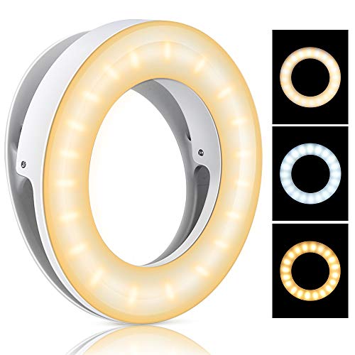 Selfie Ring Light, YBLNTEK Led Circle Light Cell Phone Ring Light Clip Rechargeable Ring Light with 40 LEDs for Phone Camera Photography Video