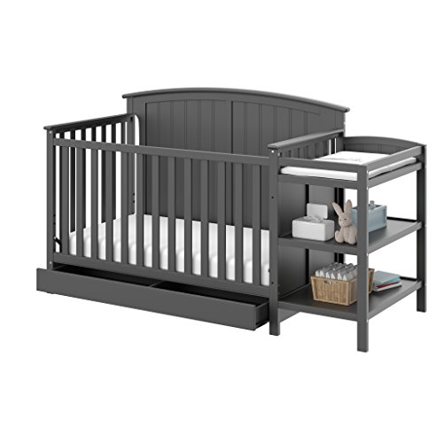 Storkcraft Steveston 4-IN-1 Convertible Crib and Changer with Drawer, Gray Easily Converts to Toddler Bed, Day Bed or Full Bed, 3 Position Adjustable Height Mattress