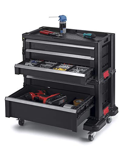 Keter Rolling Tool Chest with Storage Drawers, Locking System and 16 Removable Bins-Perfect Organizer for Automotive Tools for Mechanics and Home Garage