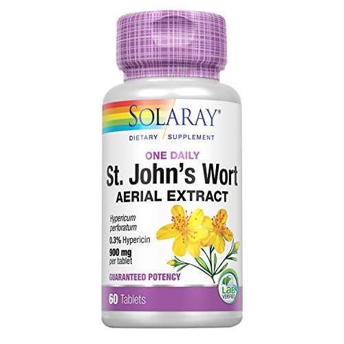 Solaray St. Johns Wort Aerial Extract One Daily 900mg | Standardized w/ 0.3% Hypericin for Mood Stability & Brain Health Support | Non-GMO | 60 Ct