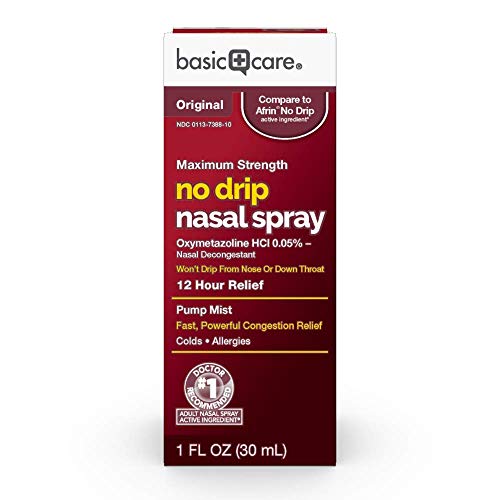 Amazon Basic Care No Drip Nasal Spray, Oxymetazoline HCl; Provides 12 Hour Nasal Congestion Relief, 1 Fluid Ounce