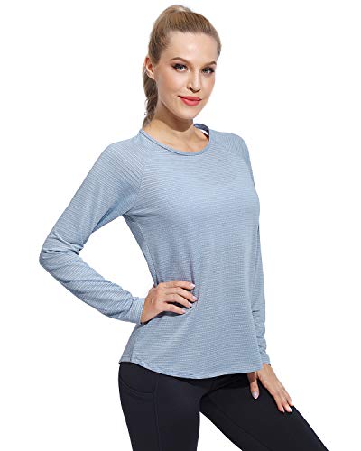 G4Free Long Sleeve T Shirts for Women Fall Tops Tee Shirt Moisture Wicking Shirts Yoga Workout Running Tops Shirt Quick Dry Casual Activewear (Light Blue, S)