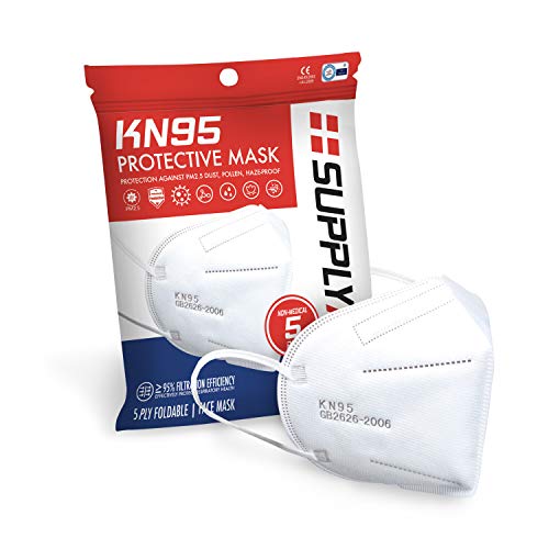 SupplyAID RRS-KN95-5PK KN95 Protective Mask, Protection Against PM2.5 Dust. Pollen and Haze-Proof, 5 Pack