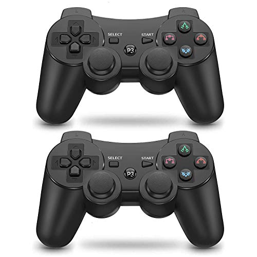PS3 Controller 2 Pack Wireless 6-axis Dual Shock Upgraded Gaming Controller for Sony Playstation 3 with Charging Cord