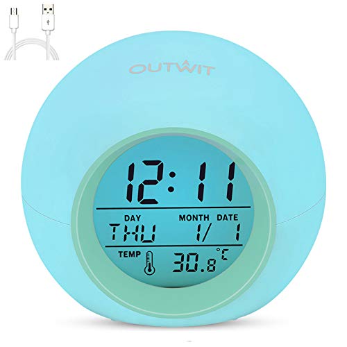 Kids Alarm Clock, The 2020 Newest Clock with Rechargeable Battery, 7 color Changing Night Light, Snooze Touch Control Temperature for Children’ Bedroom, Digital Clock for kids girls boys xmas gifts