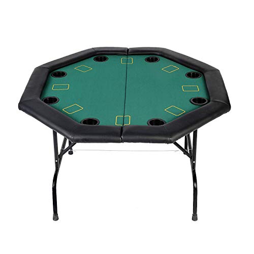Livebest 48' Octagon Folding Poker Table with Leg 8/10 Player & Poker Chips Set-Cup Holders Inserts-for Luxury Texas Card Game Blackjack,Green Speed Felt Cloth (4 Fold - 8 Player)
