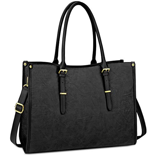 Laptop Bag for Women 15.6 Inch Waterproof Lightweight Leather Laptop Tote Bag Womens Professional Business Office Work Bag Briefcase Large Computer Bag Shoulder Handbag Black