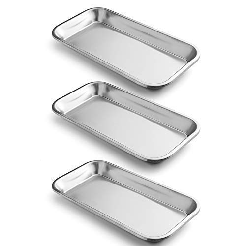 COYMOS 3 Pack Surgical Tray, Stainless Steel Tray for Lab Instrument Supplies, Tattoo Tool (Silver)