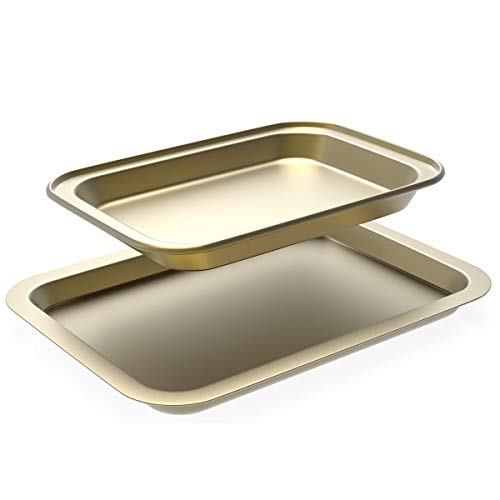 Baking Sheets Set of 2, Cookie Sheets for Oven Nonstick, Include 2 Size of Baking Pans (13’’9” & 11”7”) Carbon Steel Cookie Sheets w/Rimmed Border for Toaster Oven Replacement