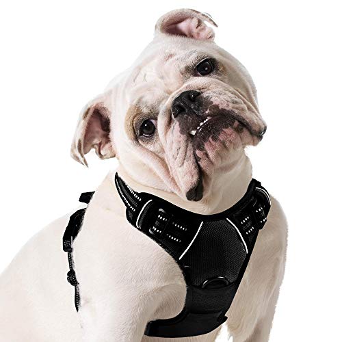 Eagloo Dog Harness No Pull, Walking Pet Harness with 2 Metal Rings and Handle Adjustable Reflective Breathable Oxford Soft Vest Easy Control Front Clip Harness Outdoor for Large Dogs Black