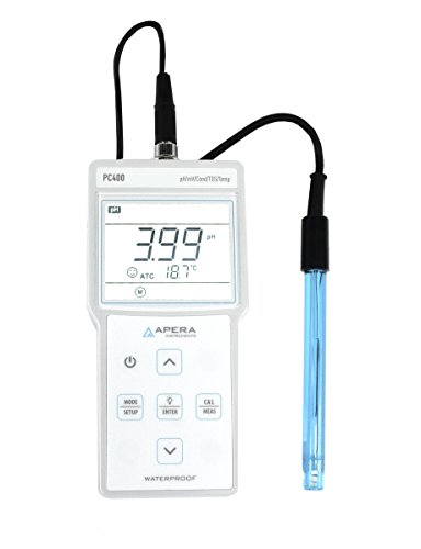 Apera Instruments AI413 PC400 Portable Multi-Parameter Meter Kit (pH/EC/TDS/Temp.), 6 Bottles of Calibration Solutions Included, 1.3' Height, 3.4' Wide, 7' Length