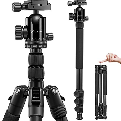 VICTIV Camera Tripod 81 inches Monopod, Aluminum Travel Tripod for DSLR, Lightweight Tripod Loads Up to 19 lbs with 360 Degree Ball Head and Carry Bag for Travel and Work - AT26 Black