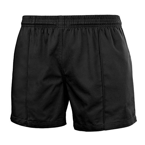 FitsT4 Men & Women Pro Rugby Shorts Sports Team Training Wear Elastic Waist Shorts with Pockets Black XL