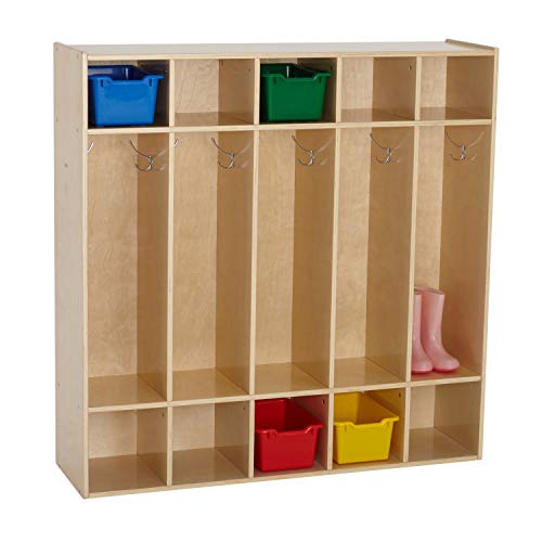 ECR4Kids Birch Streamline Classroom Locker - Hardwood Coat & Backpack Storage for Kids - 5-Section, Standard (46' H)