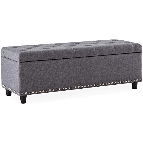 Belleze 48' Rectangular Gray Storage Fabric Ottoman Bench Tufted Footrest Lift Top