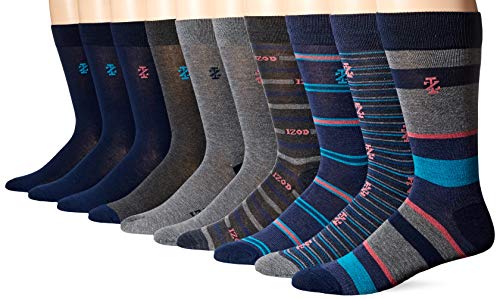 Izod Men's 10PK Dress Socks, Navy/Gray - Fashion, 10-13