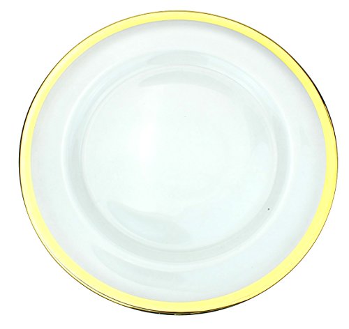 Ms Lovely Clear Glass Charger 13 Inch Dinner Plate with Metallic Rim - Set of 4 - Gold