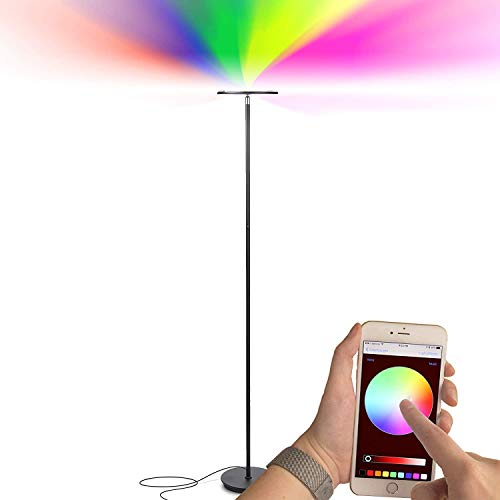 Brightech Sky Colors - Color Changing Torchiere LED Floor Lamp - Smart Floor Lamp: Remote Control via iOS & Android App - Alternative to Hue Bulbs & Halogen Lamps - Adjustable Head - Black